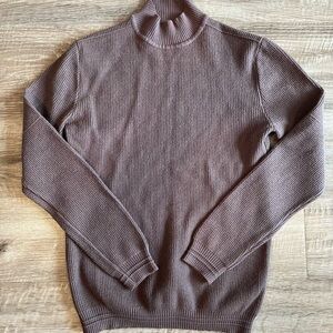 Women’s Brown Mock Neck Fitted Long Sleeve Sweater Stretch Knit